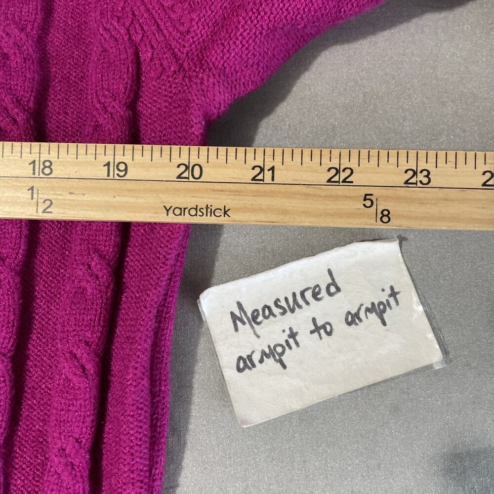 Tahari Sweater Size Large Cable Knit Fuchsia Pink Raglan Sleeve Fisherman Chic - Picture 9 of 10
